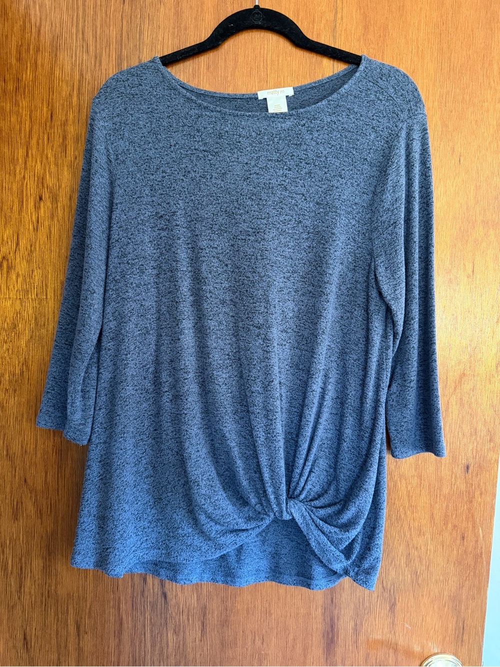 Matty M Twist-Knot 3/4 Sleeve Tunic - Heather Blue